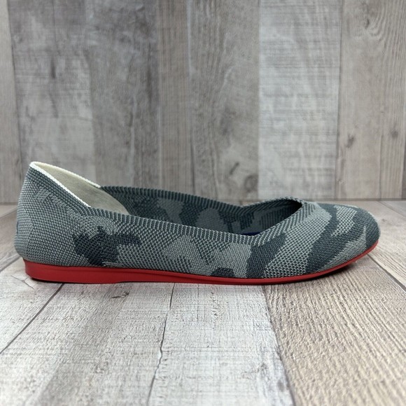 Rothy's The Flat Camo Women's Slip On Ballet Flat Shoes Red Sole Gray Size 6.5 - Picture 5 of 12